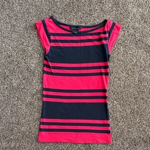 French Connection Striped Pink and Navy Women's Cap Sleeve Top